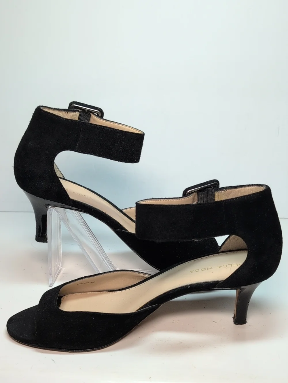 Pelle Moda Black Suede Peep-Toe Ankle Strap Heels womans size 9